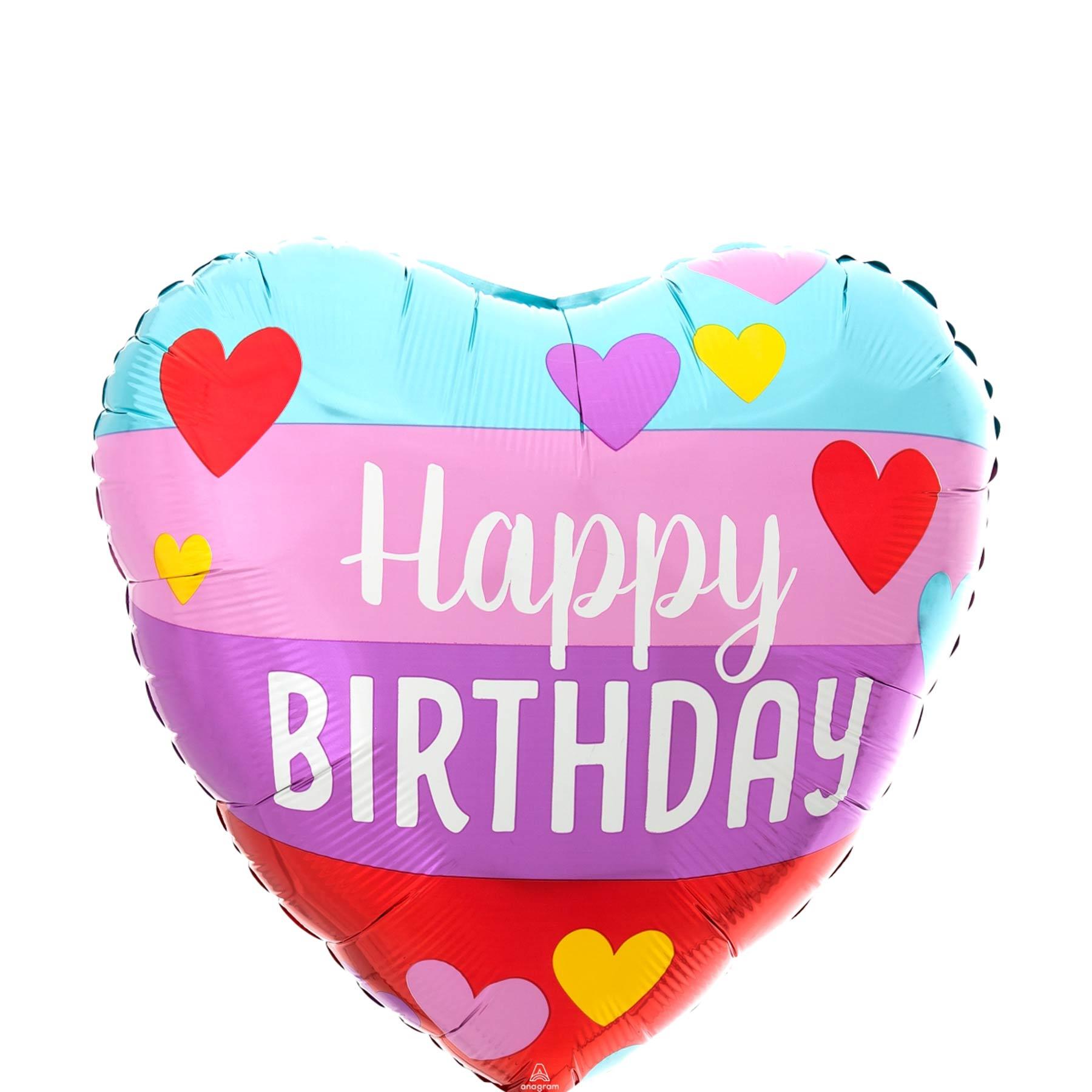 Happy Birthday Rainbow Hearts Foil Balloon 45cm Balloons & Streamers - Party Centre