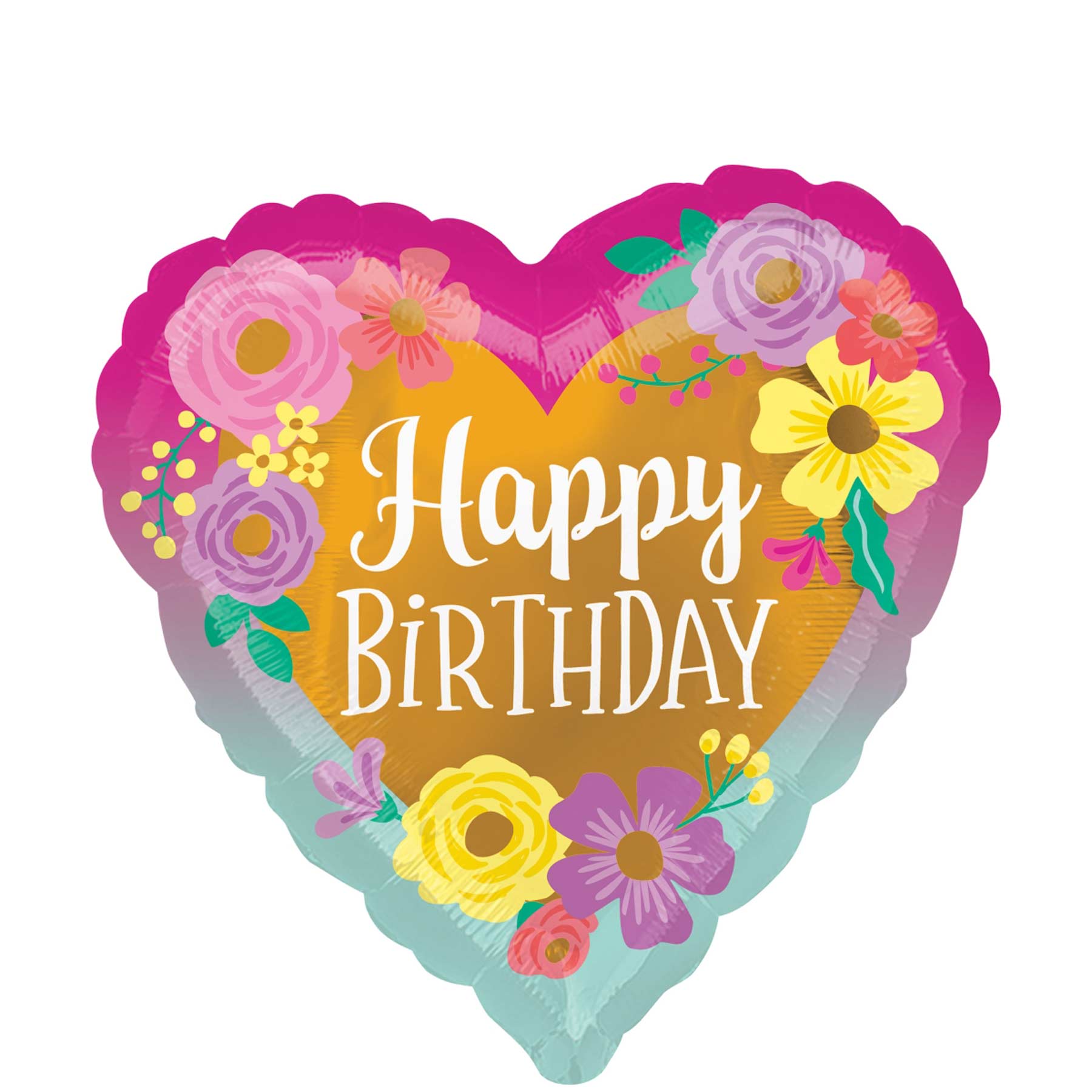 Happy Birthday Painted Flowers Foil Balloon 45cm Balloons & Streamers - Party Centre