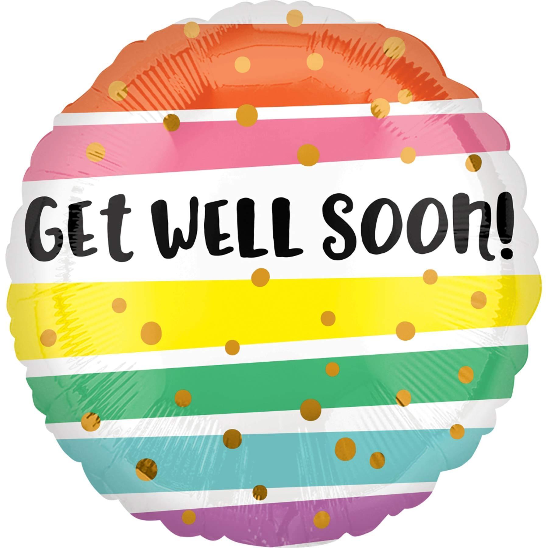 Get Well Soon Stripes Jumbo Foil Balloon 71cm Balloons & Streamers - Party Centre