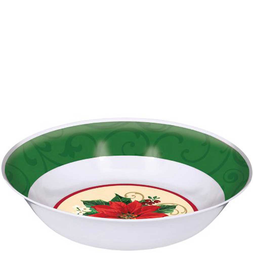 Poinsettia Melamine Bowl 13in Solid Tableware - Party Centre