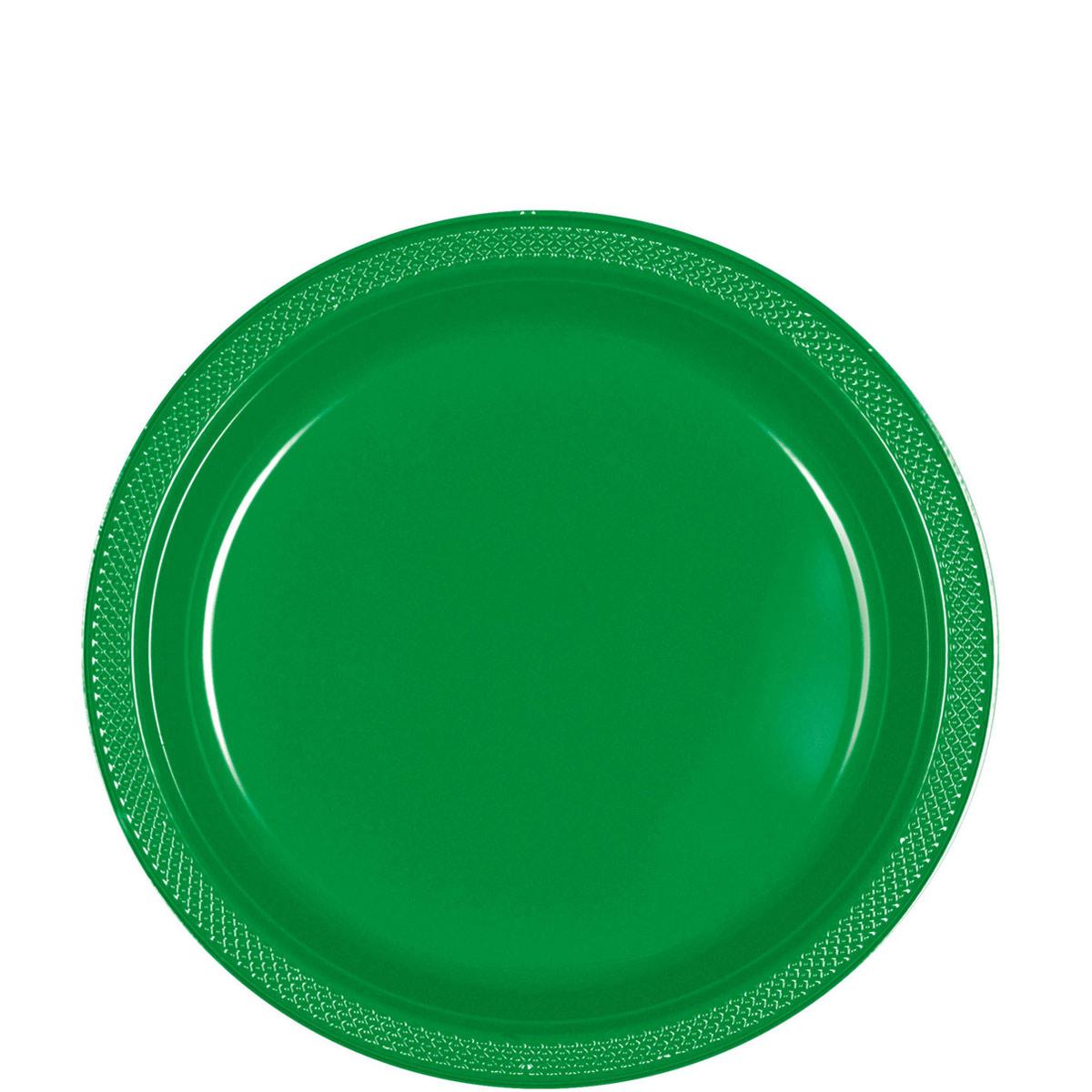 Festive Green Plastic Dessert  Plate 7 Inch, 20pcs Solid Tableware - Party Centre