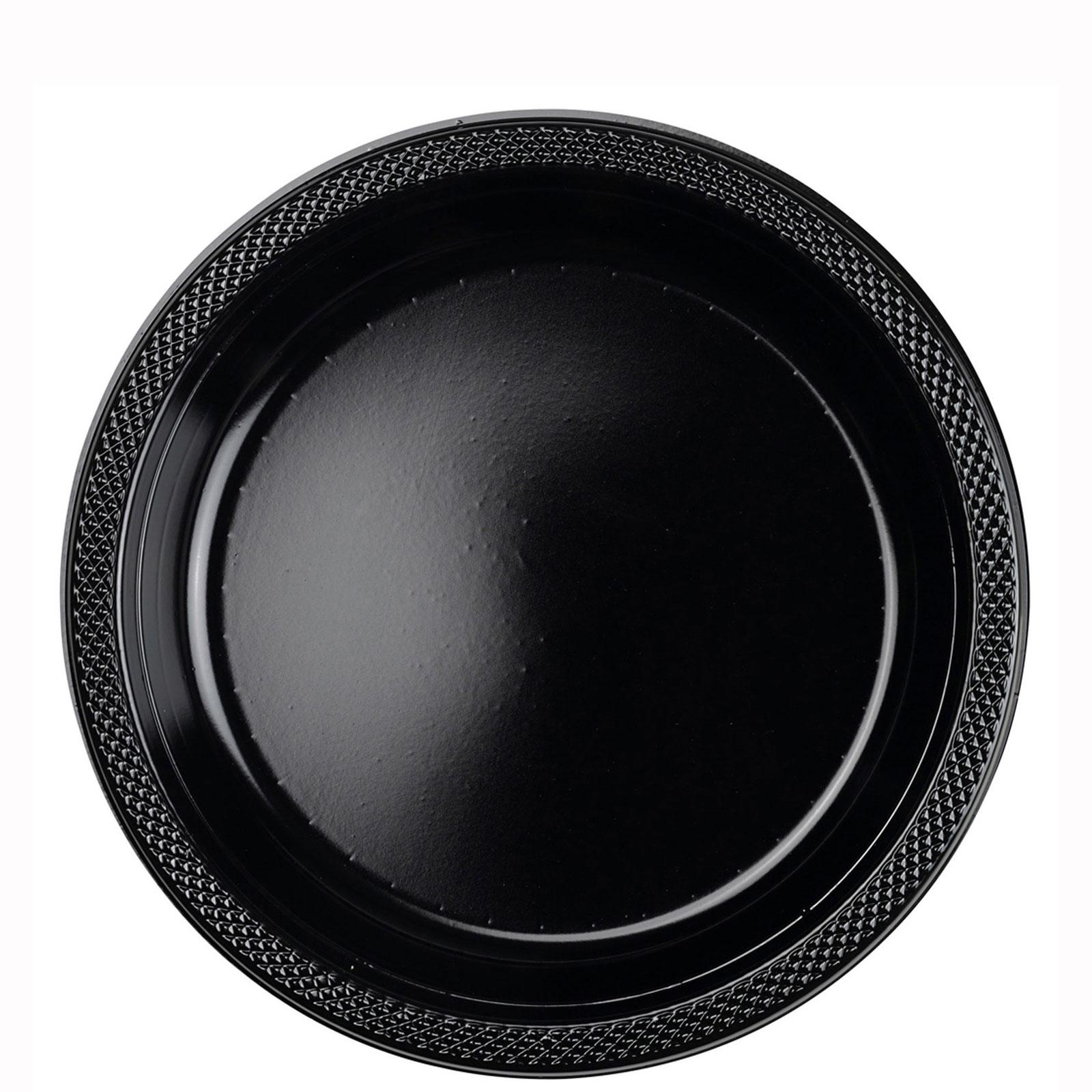 Jet Black Plastic Plates 9in, 20pcs Solid Tableware - Party Centre