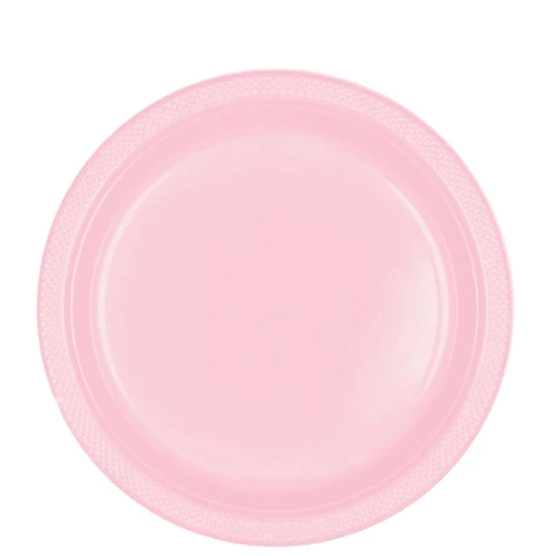 Blush Pink Plastic Plates 9in, 20pcs Printed Tableware - Party Centre