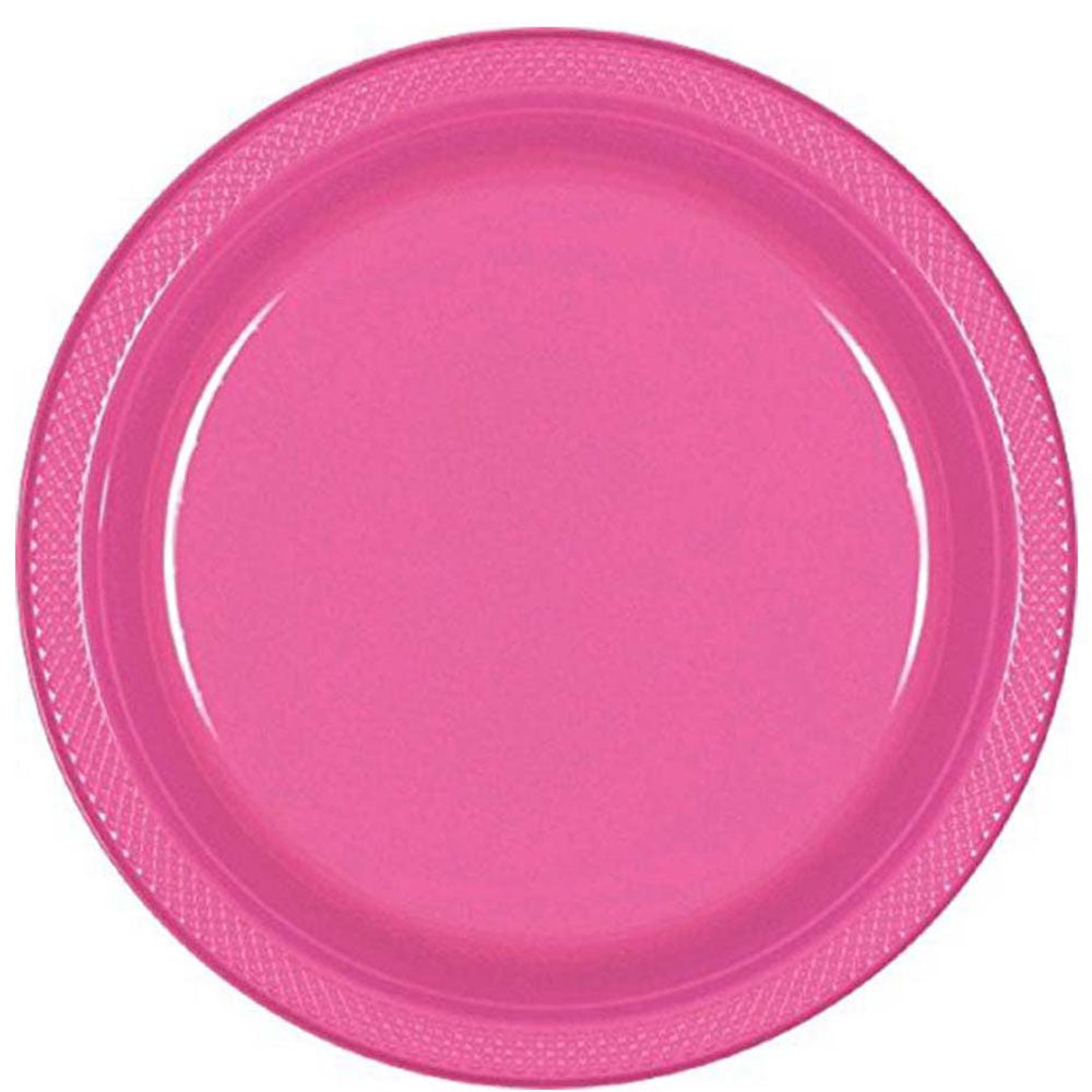 Bright Pink Plastic Plates 10.25in, 20pcs Solid Tableware - Party Centre