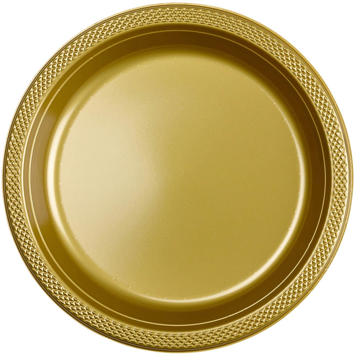 Gold Sparkle Plastic Plates 10.25in, 20pcs Solid Tableware - Party Centre