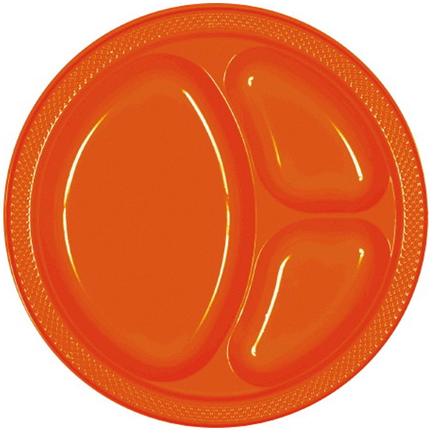 Orange Peel Divided Plastic Plates 10.25in, 20pcs Solid Tableware - Party Centre