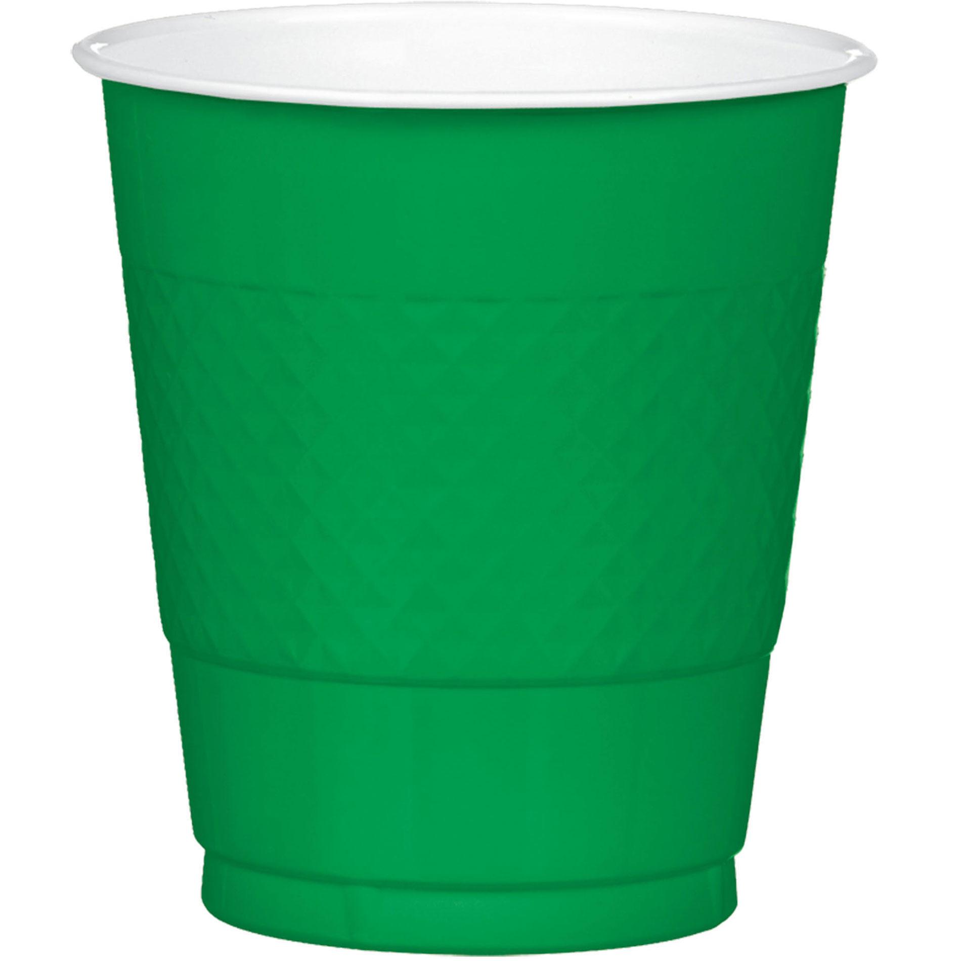 Festive Green Plastic Cups 12oz, 20pcs Solid Tableware - Party Centre