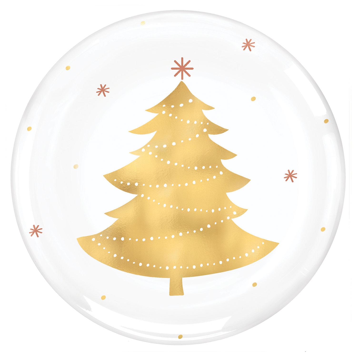 Tree Hot Stamped Plastic Plates 7.5in, 4pcs Solid Tableware - Party Centre
