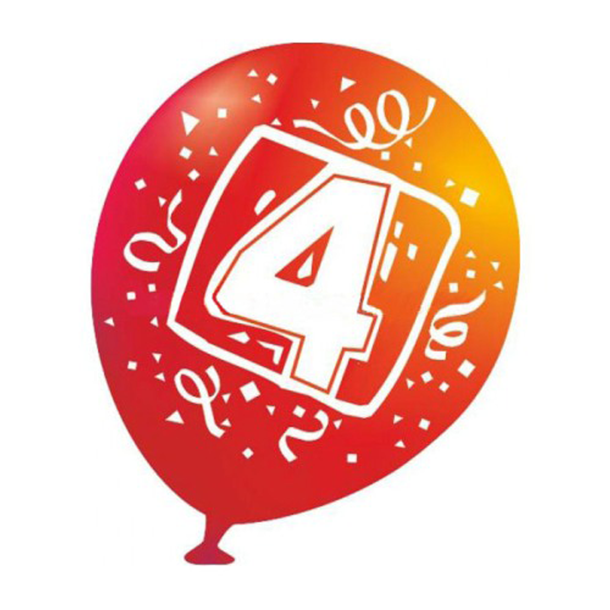 Number 4 Assorted Latex Balloons 8in, 6pcs Balloons & Streamers - Party Centre