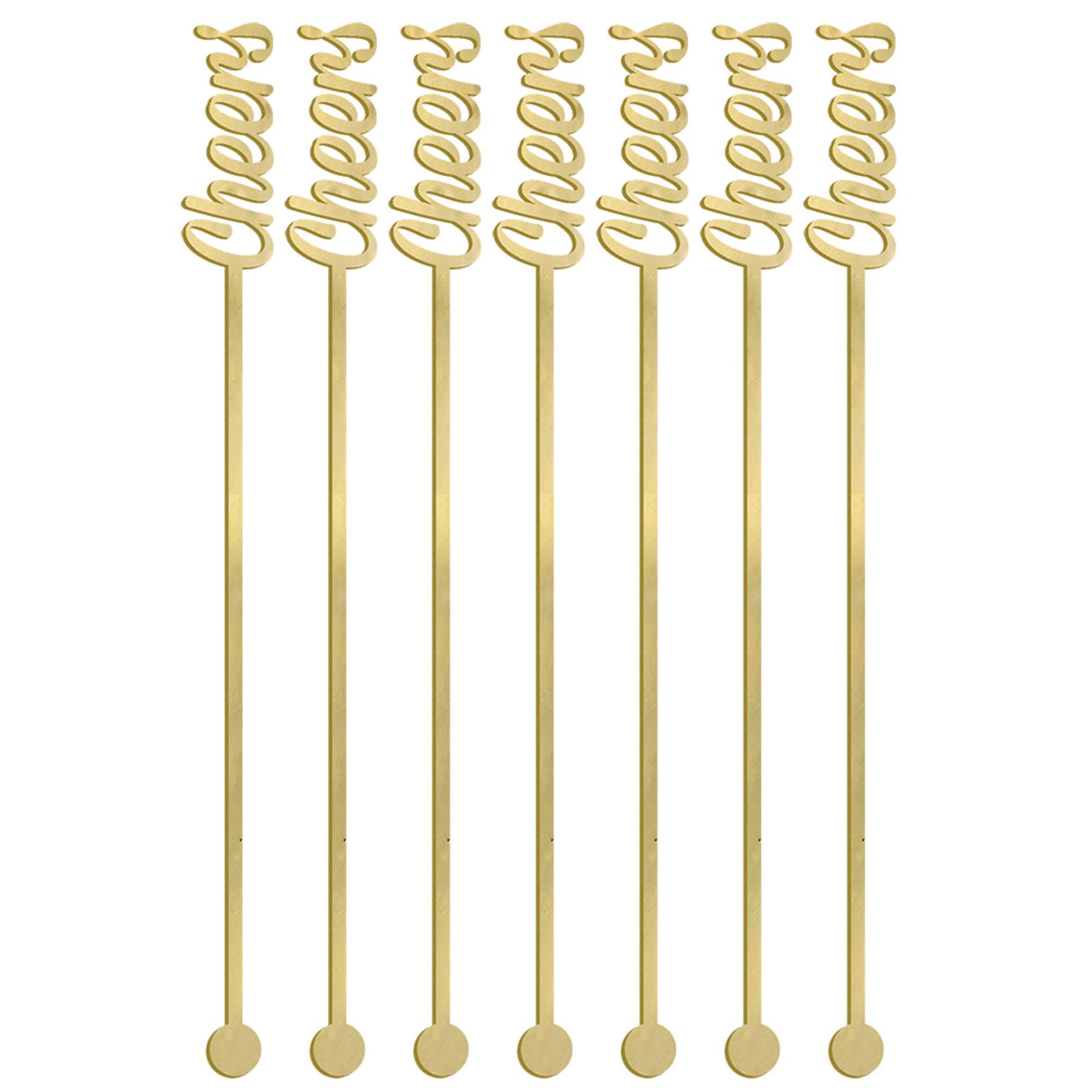 Gold Cheers Drink Stirrers 7.50in, 12pcs Candy Buffet - Party Centre