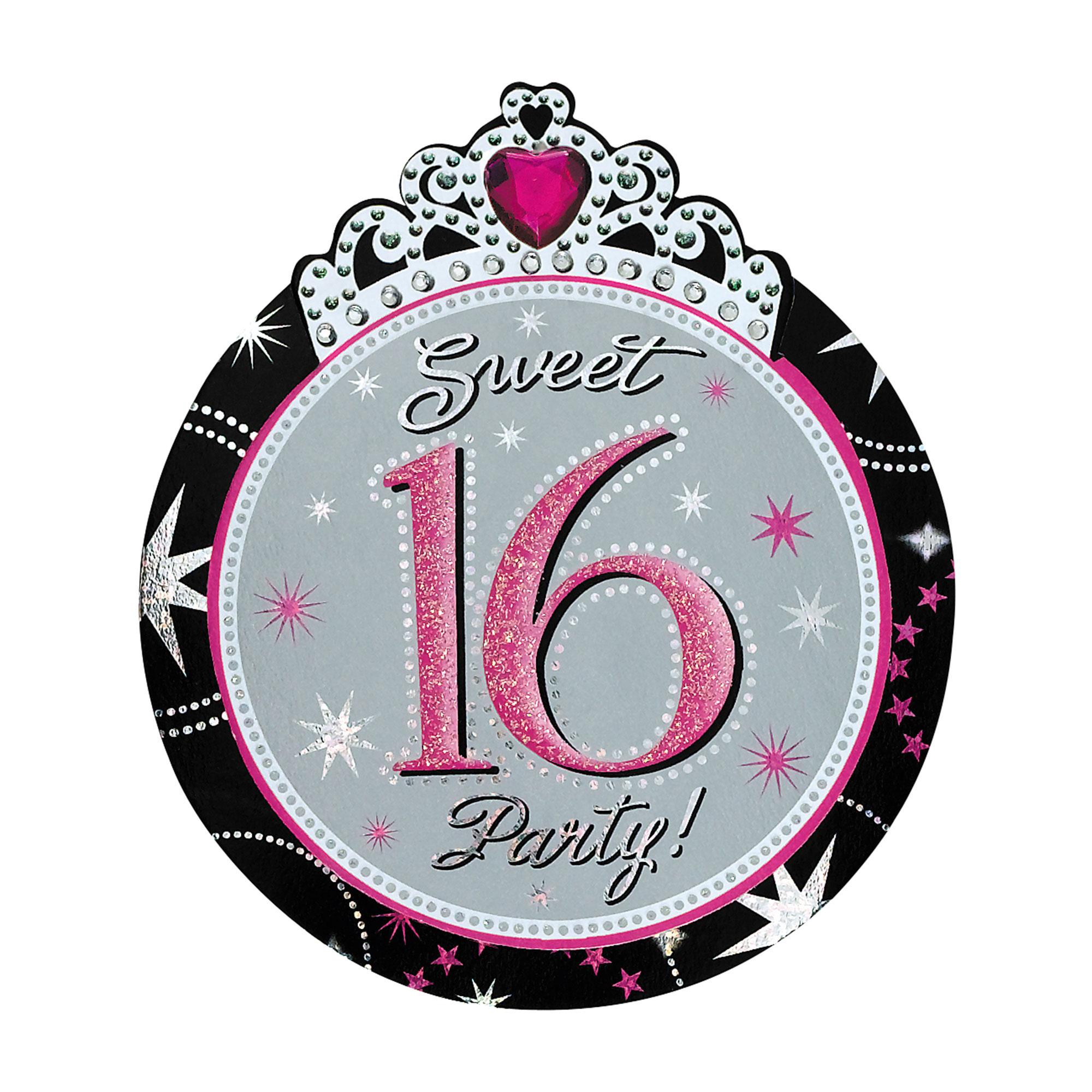 Sweet 16 Sparkle Jumbo Invitations 8pcs