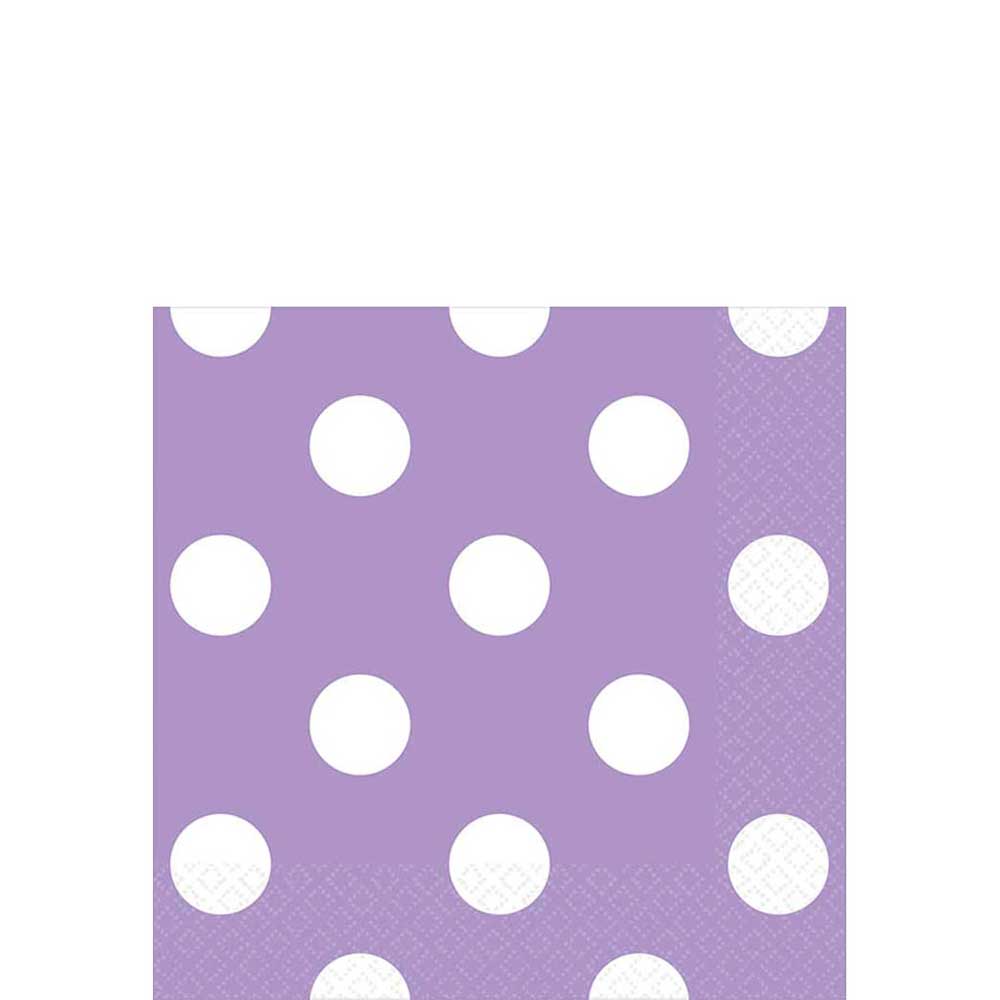 Lavender Dots Beverage Tissues 16pcs Printed Tableware - Party Centre
