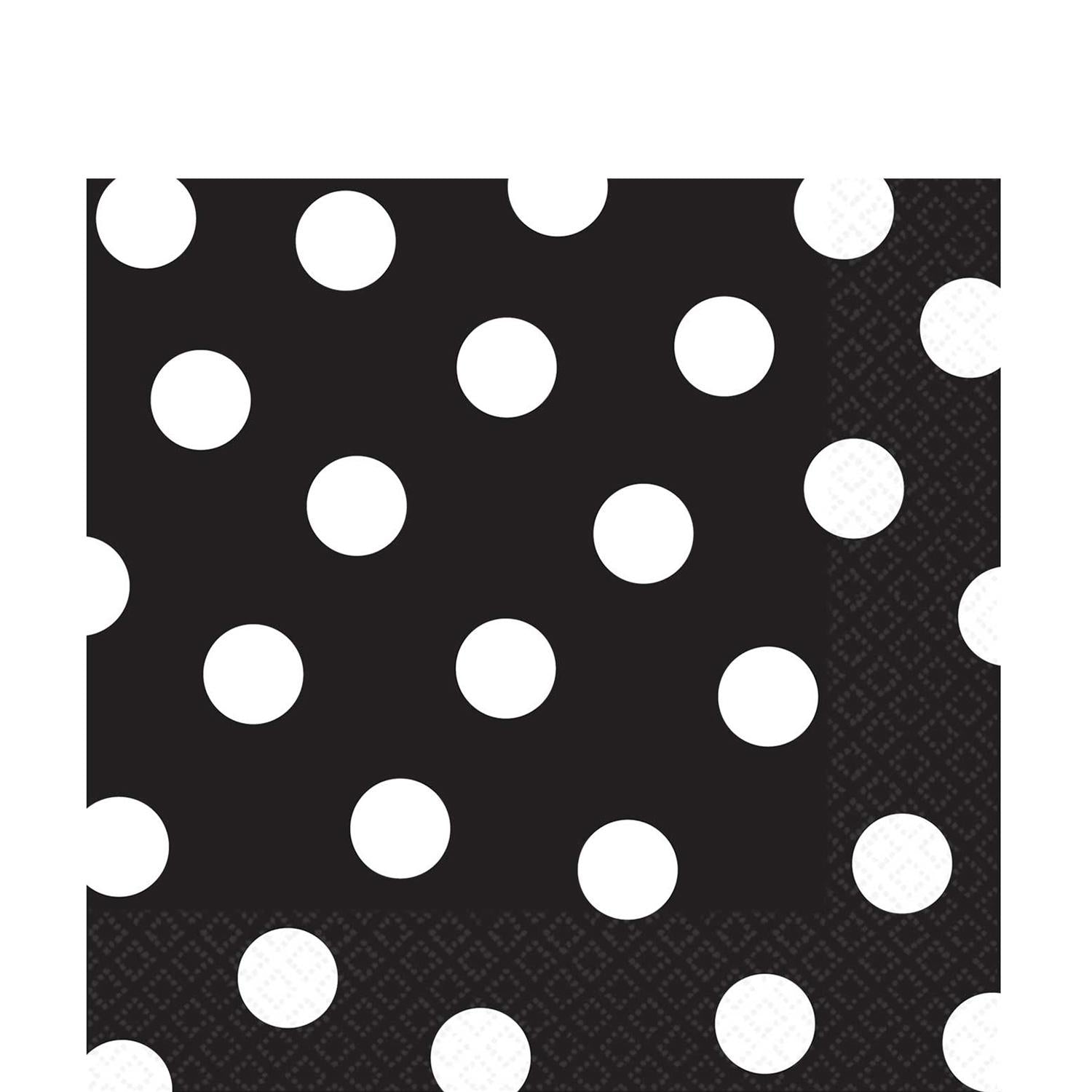 Jet Black Dots Lunch Tissues 16pcs Printed Tableware - Party Centre
