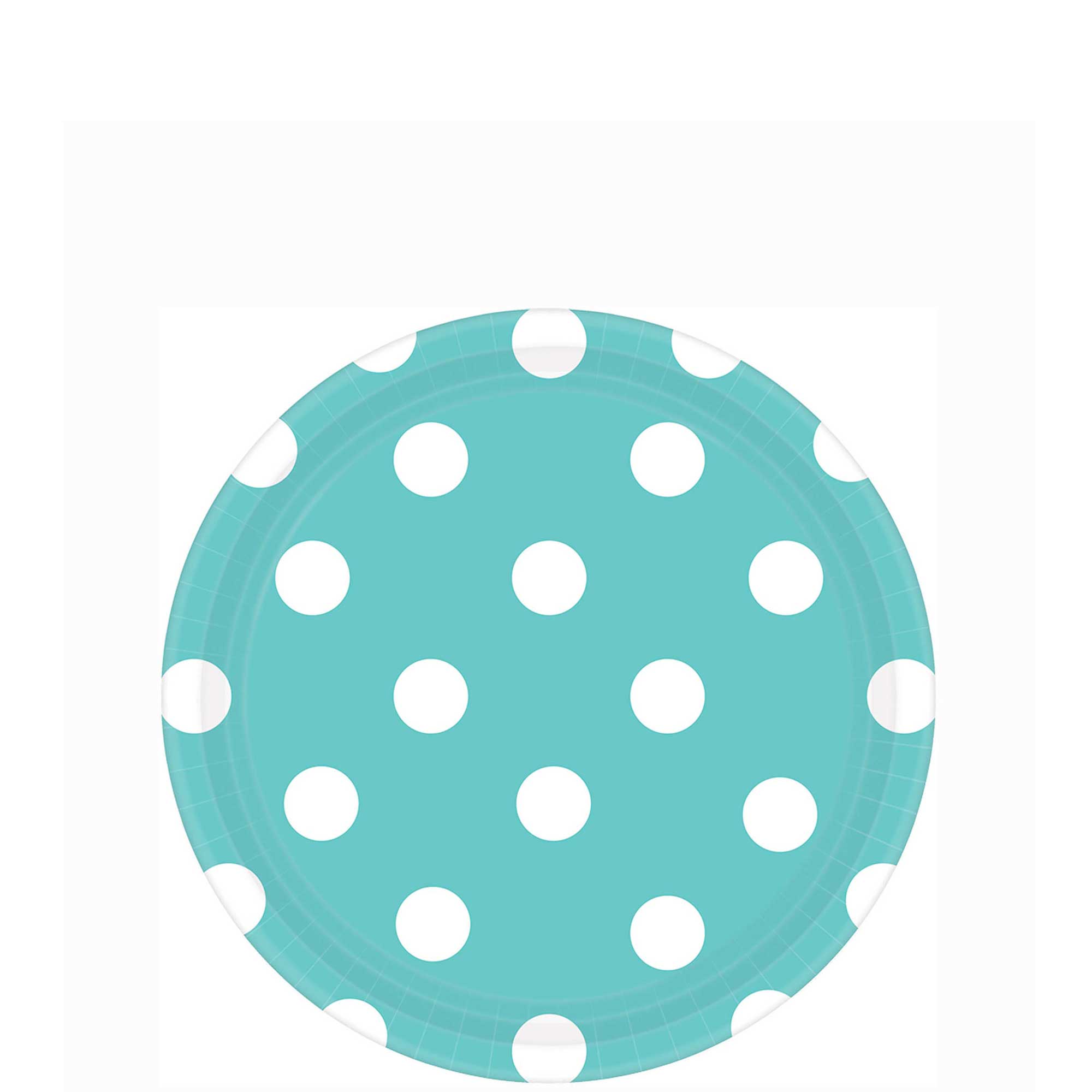 Robins Egg Blue Dots Paper Plates 7in, 8pcs Printed Tableware - Party Centre