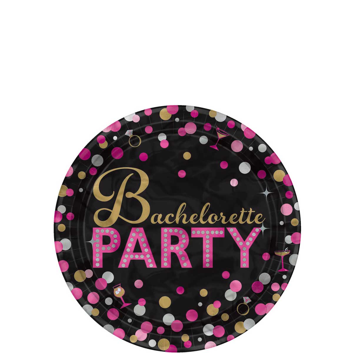 Bachelorette Night Metallic Plates 7in, 8pcs Printed Tableware - Party Centre