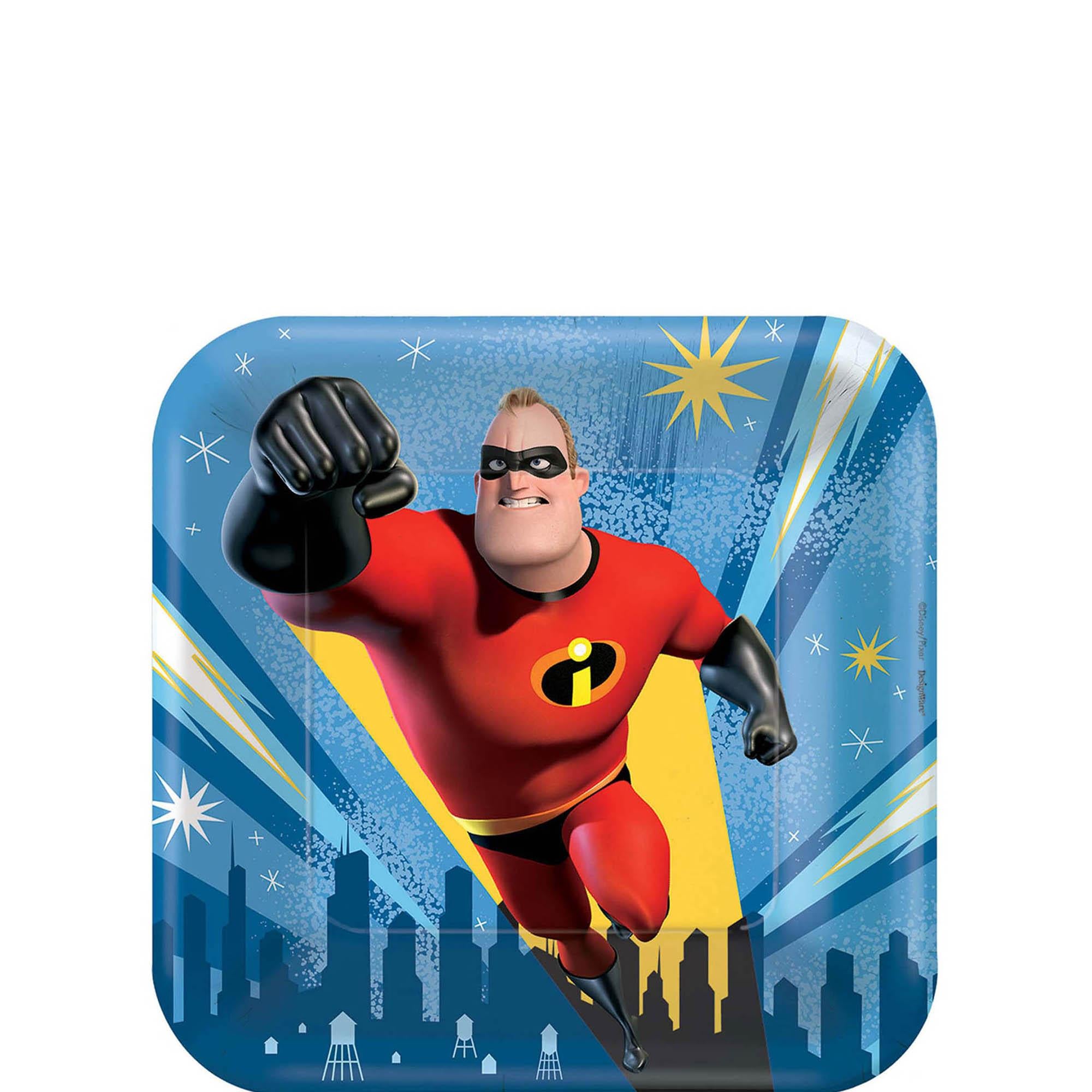 Incredibles 2 Square Paper Plates 7in, 8pcs Printed Tableware - Party Centre