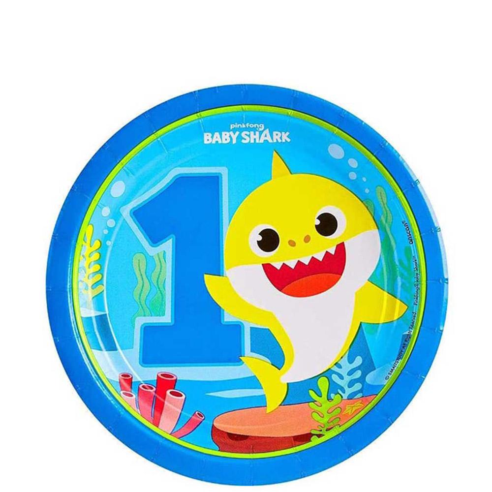 Baby Shark 1st Birthday Round Paper Plates 7in, 8pcs Printed Tableware - Party Centre