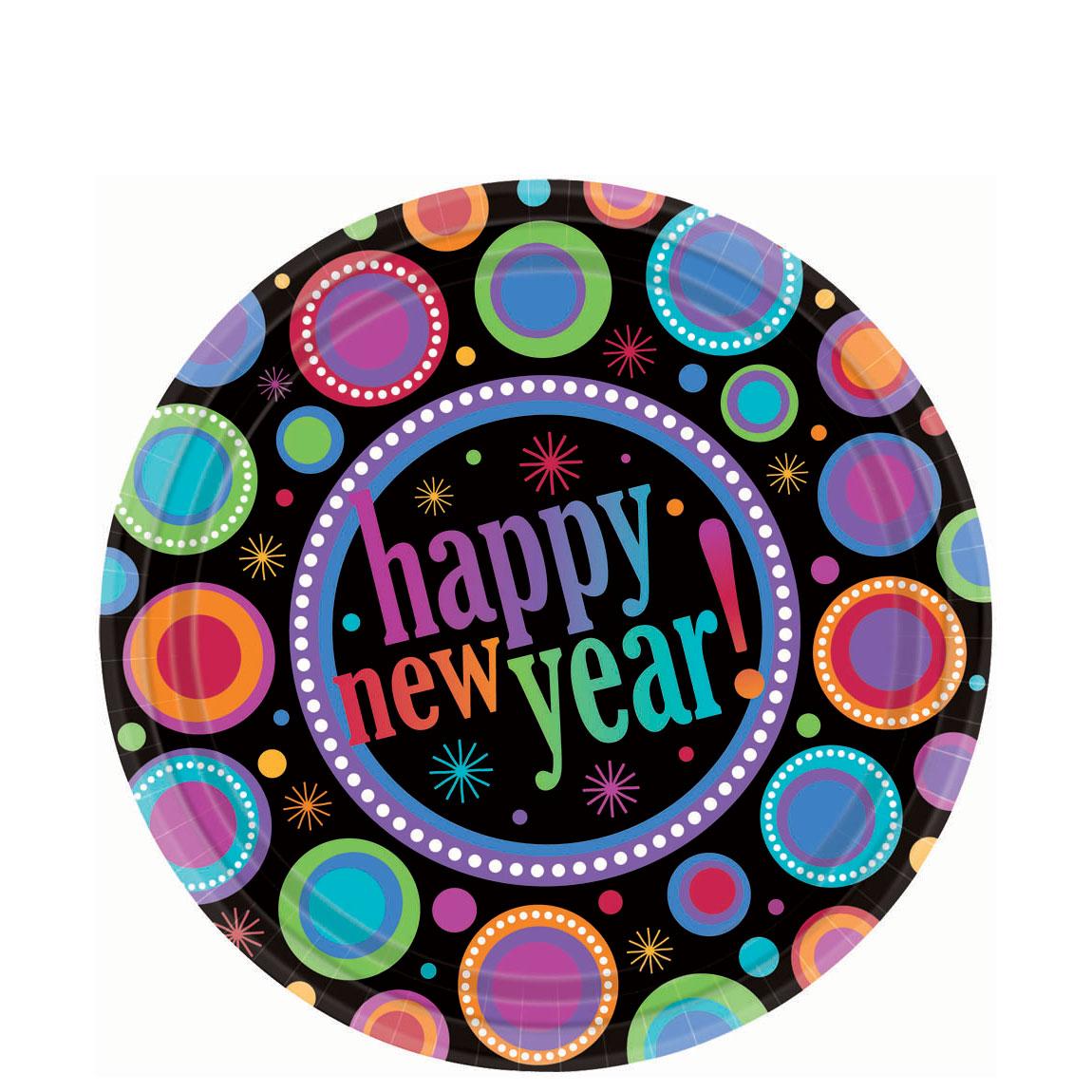 Modern New Year's Dessert Plates 8pcs Printed Tableware - Party Centre