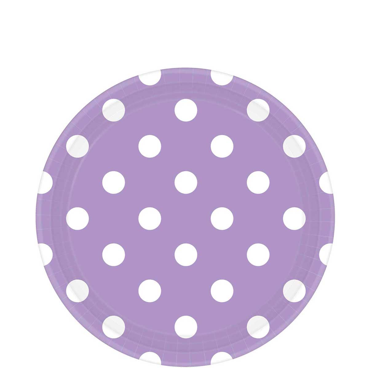 Lavender Dots Round Party Paper Plates 9in 8pcs Printed Tableware - Party Centre