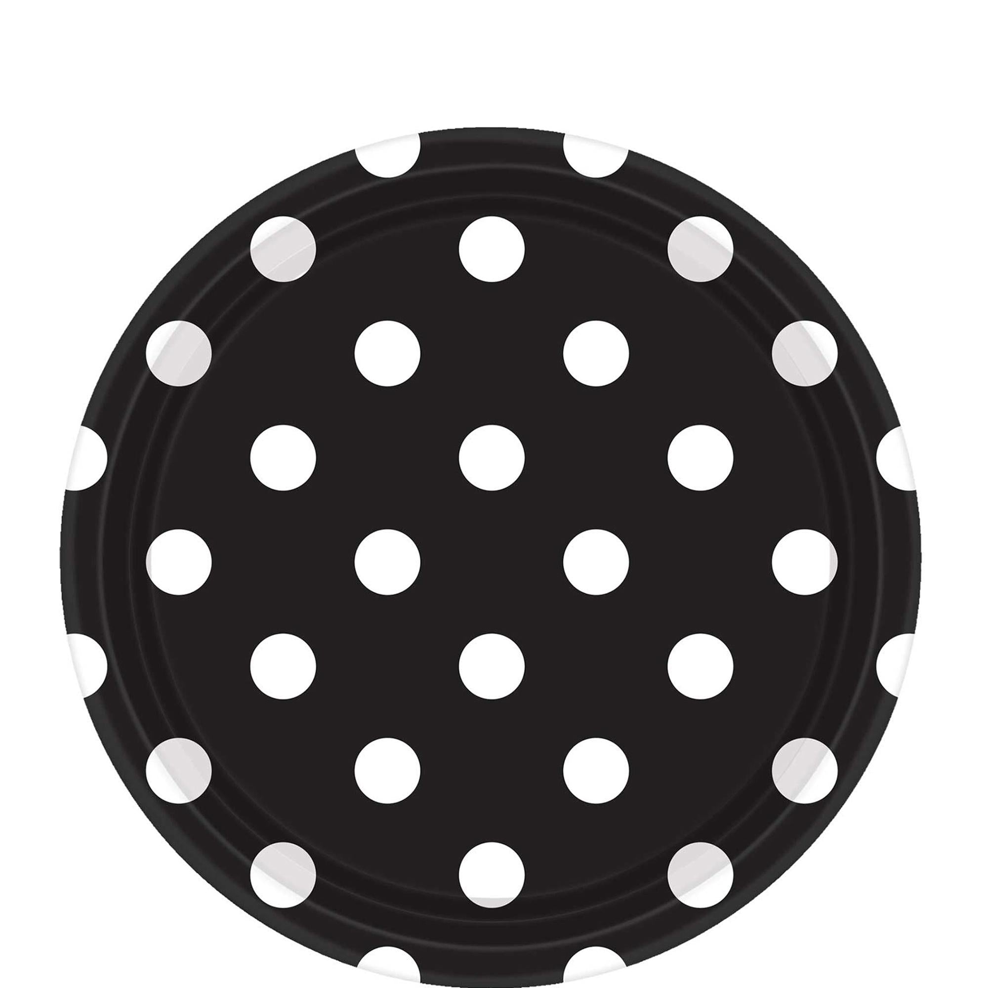 Jet Black Dots Paper Plates 9in, 8pcs Printed Tableware - Party Centre