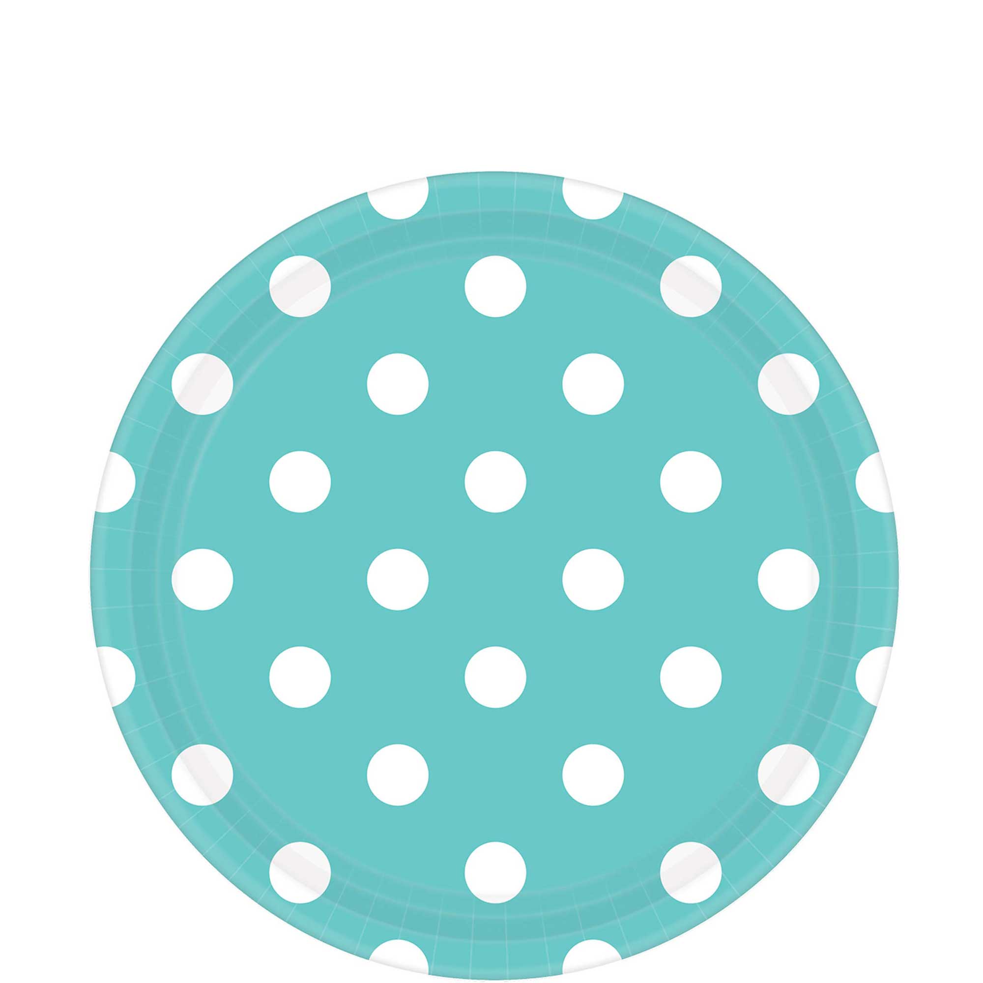 Robins Egg Blue Dots Paper Plates 9in, 8pcs Printed Tableware - Party Centre