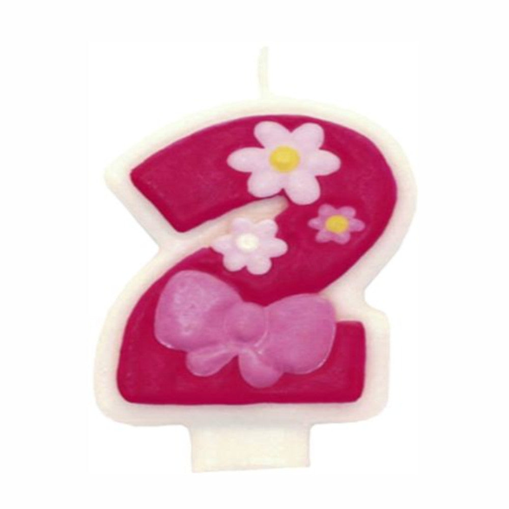 Pink Flower Number 2 Candle Party Accessories - Party Centre