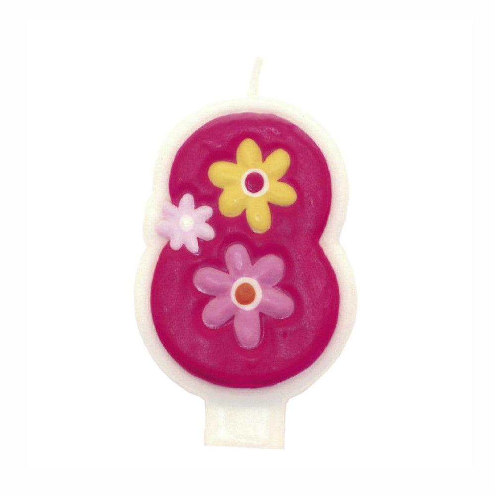 Pink Flower Number 8 Candle Party Accessories - Party Centre