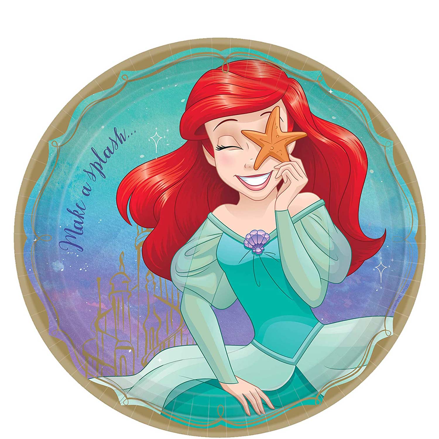 Once A Upon Time Ariel Round Paper Plates 9in, 8pcs Solid Tableware - Party Centre