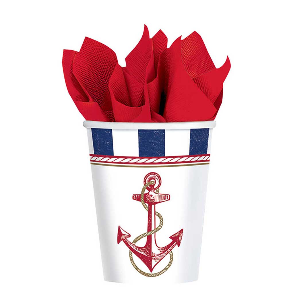 Anchors Aweigh Paper Cups 9oz, 8pcs Printed Tableware - Party Centre