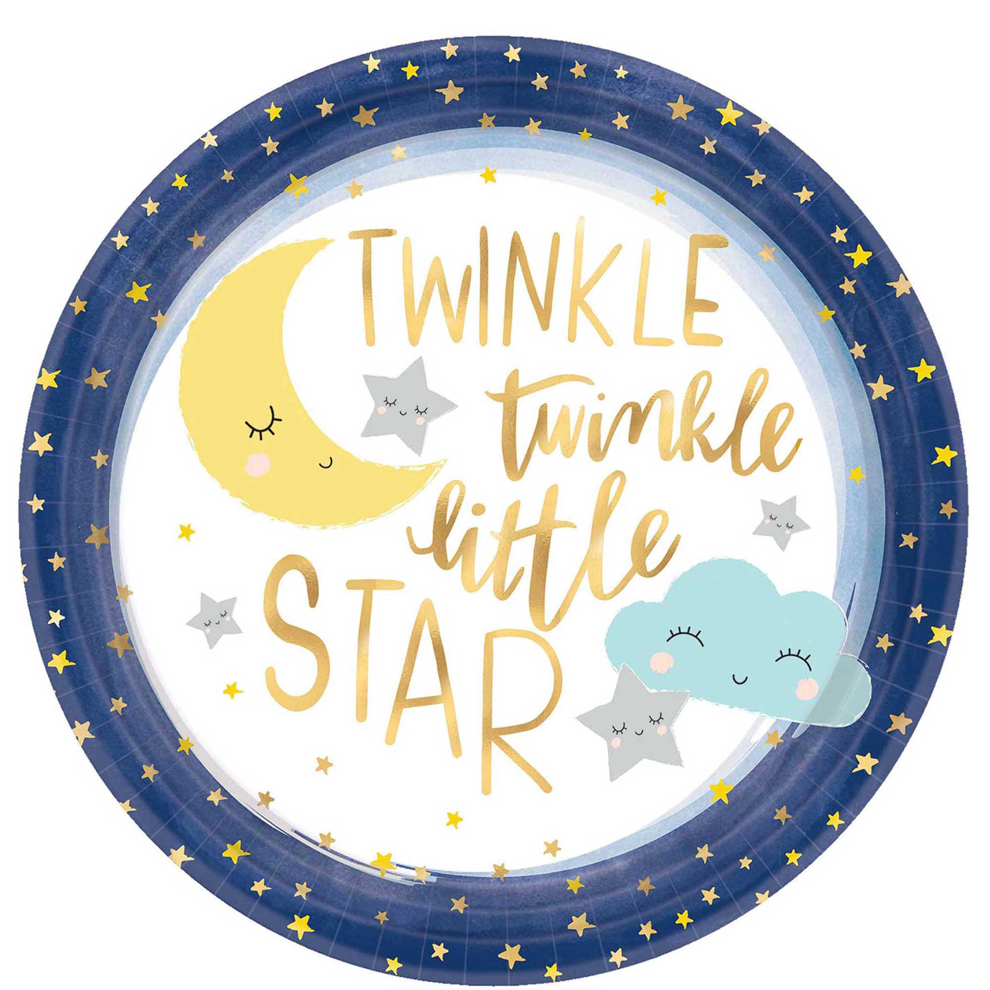 Twinkle Little Star Metallic Paper Plates 10.50in, 8pcs Printed Tableware - Party Centre