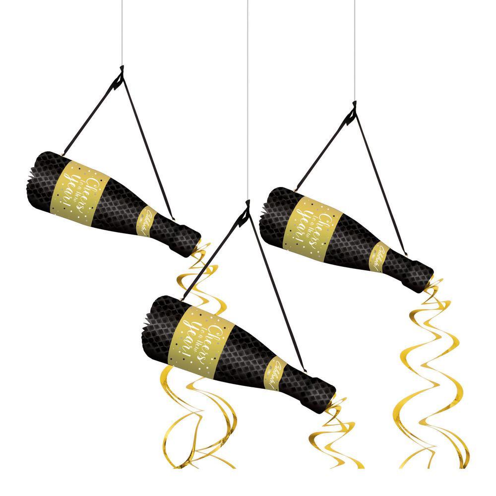 New Year's Bottle Hanging Decorations 3pcs Decorations - Party Centre
