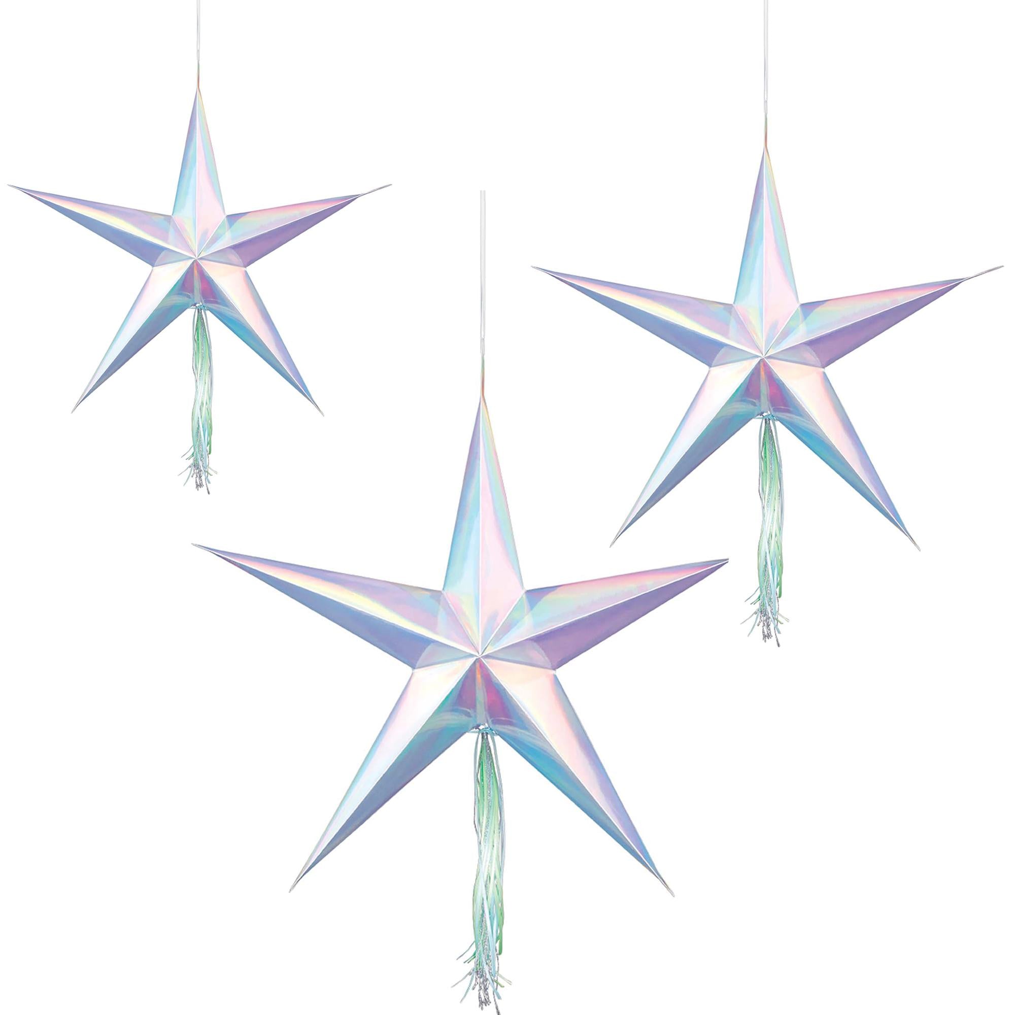 Shimmering Party Hanging 3D Stars 3pcs Decorations - Party Centre