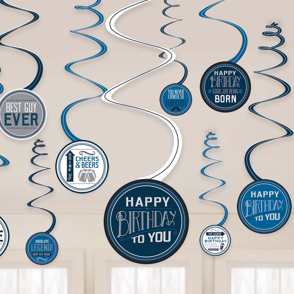 Happy Birthday Man Value Pack Spiral Decorations Decorations - Party Centre