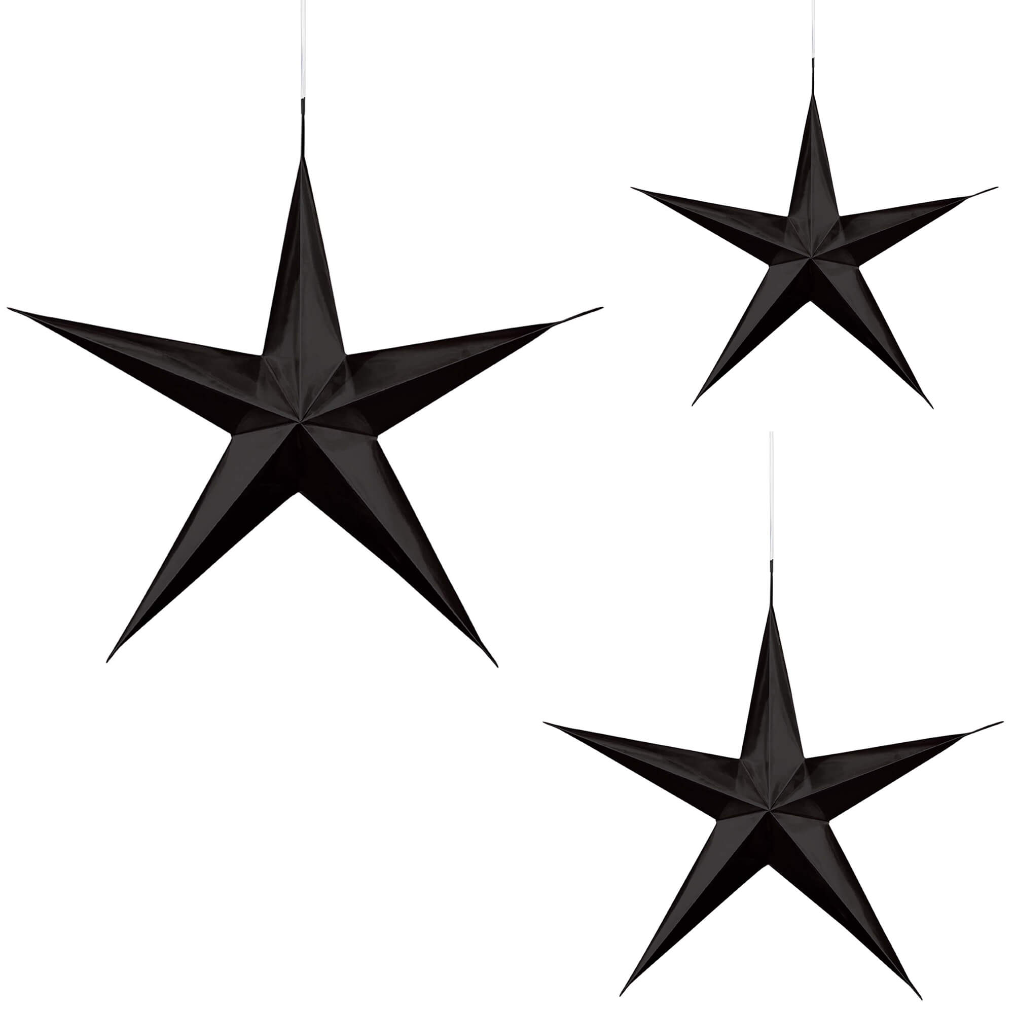 Black Hanging 3D Stars 3pcs Decorations - Party Centre