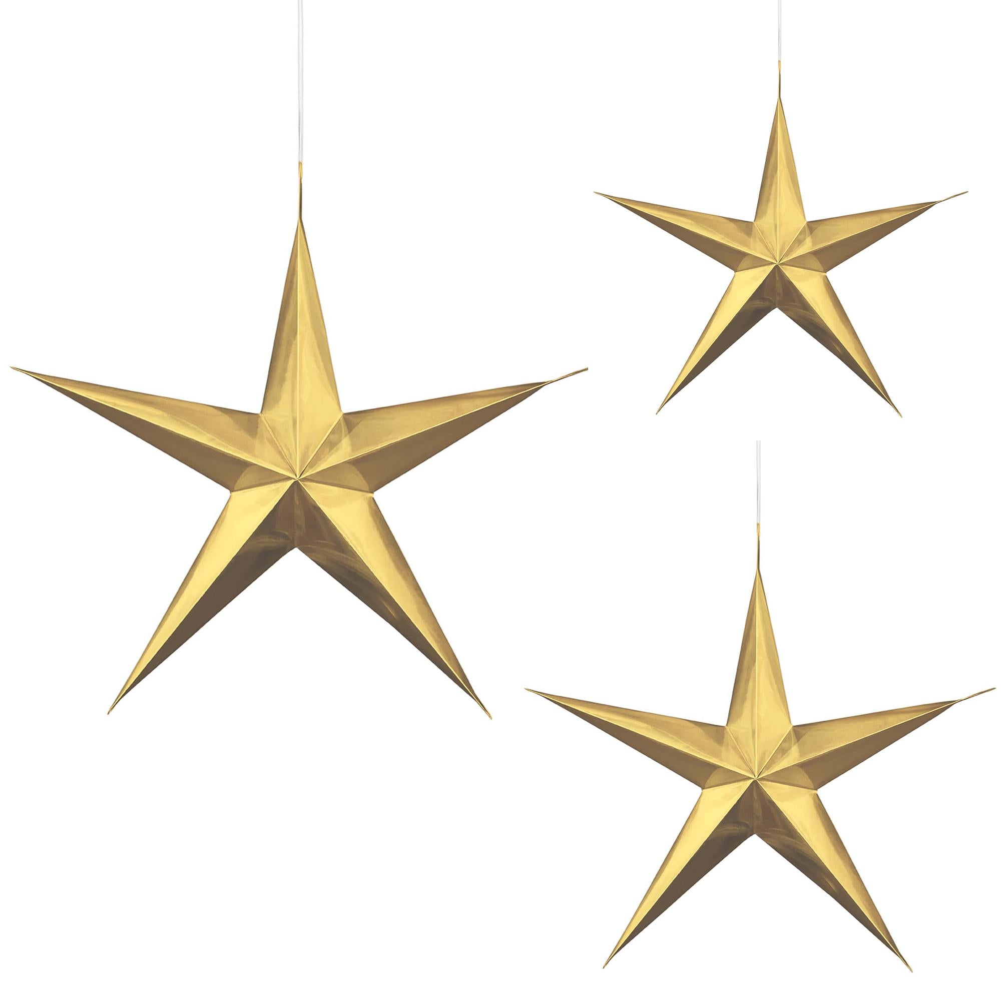 Gold Hanging 3D Stars 3pcs Decorations - Party Centre