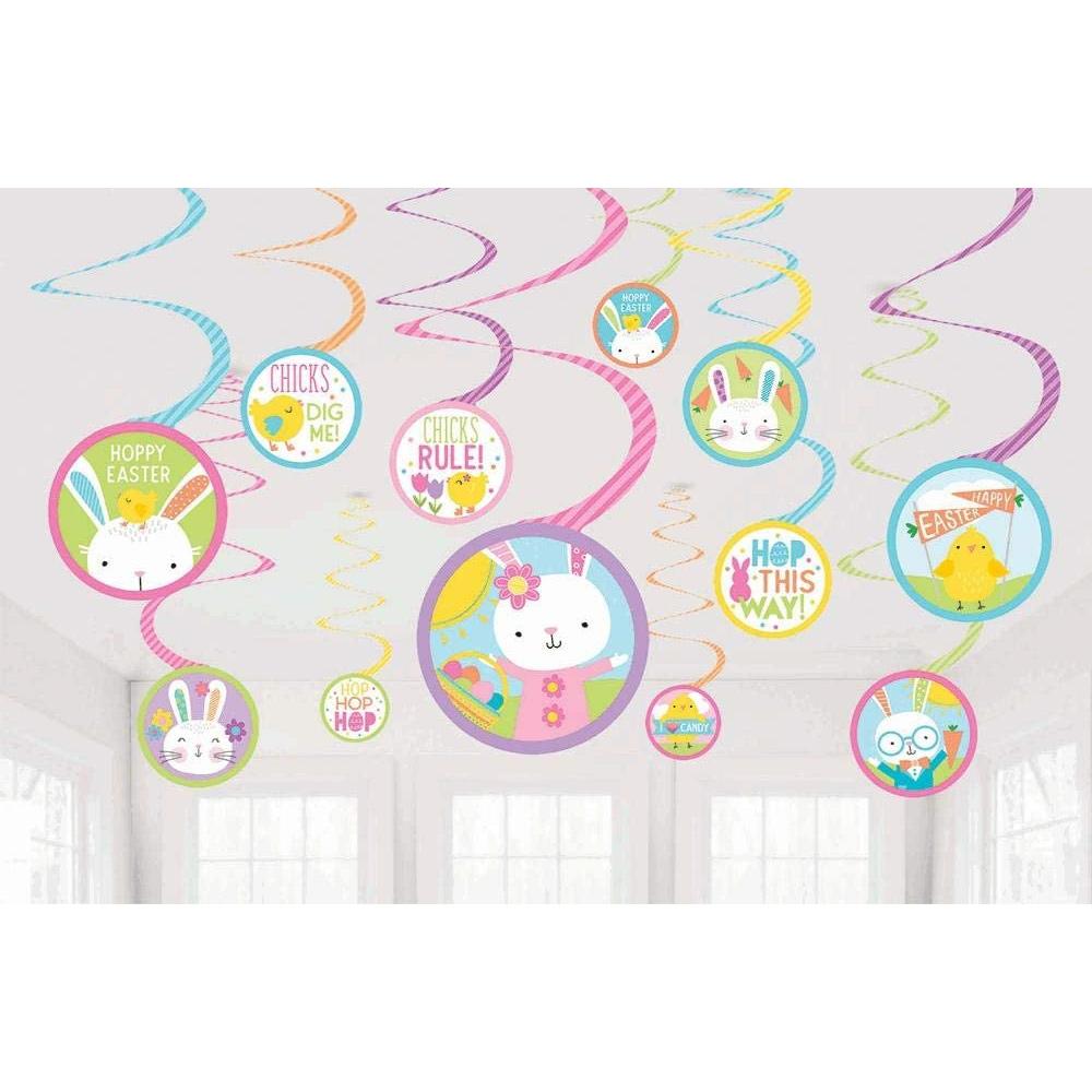 Hello Bunny Easter Swirl Decoration 12pcs Decorations - Party Centre