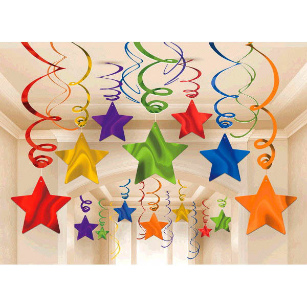 Rainbow Shooting Stars Swirl Decorations 30pcs Decorations - Party Centre