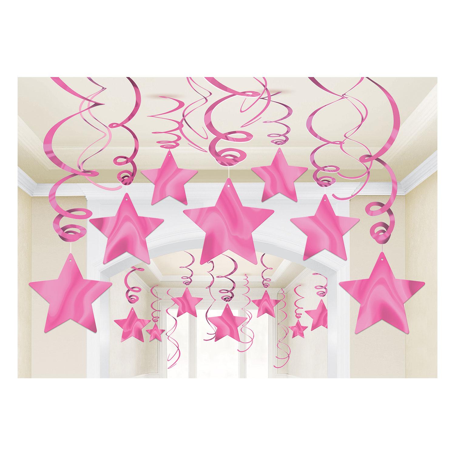 Bright Pink Shooting Stars Swirl Decorations 30pcs Decorations - Party Centre