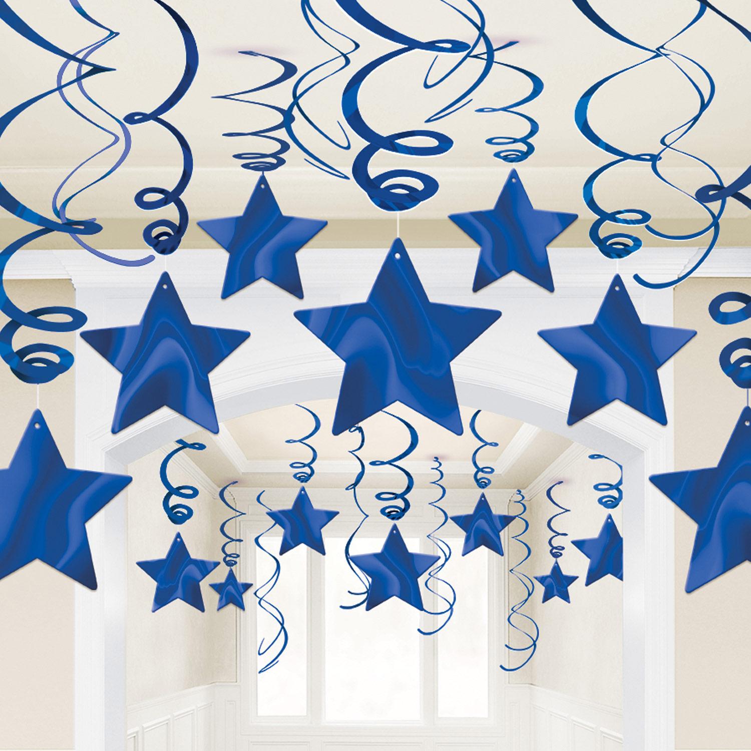 Bright Royal Blue Shooting Stars Swirl Decorations 30pcs Decorations - Party Centre