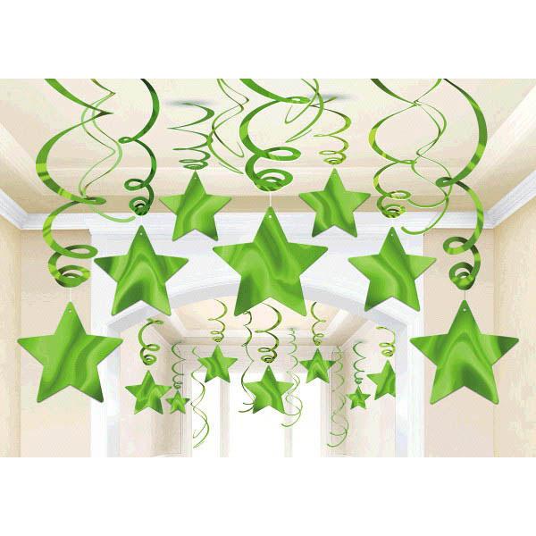 Kiwi Green Shooting Stars Swirl Decorations 30pcs Decorations - Party Centre