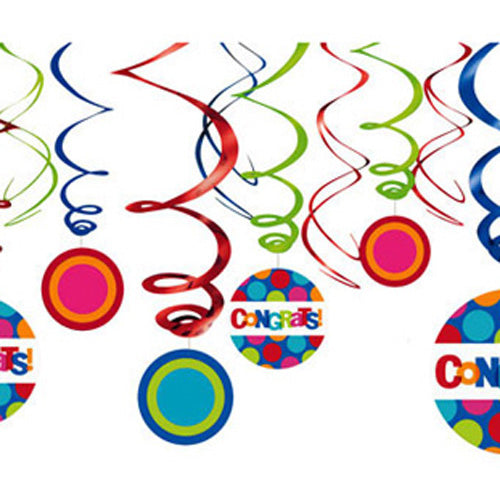Cabana Dot Congratulations Swirl Decorations 12pcs Decorations - Party Centre