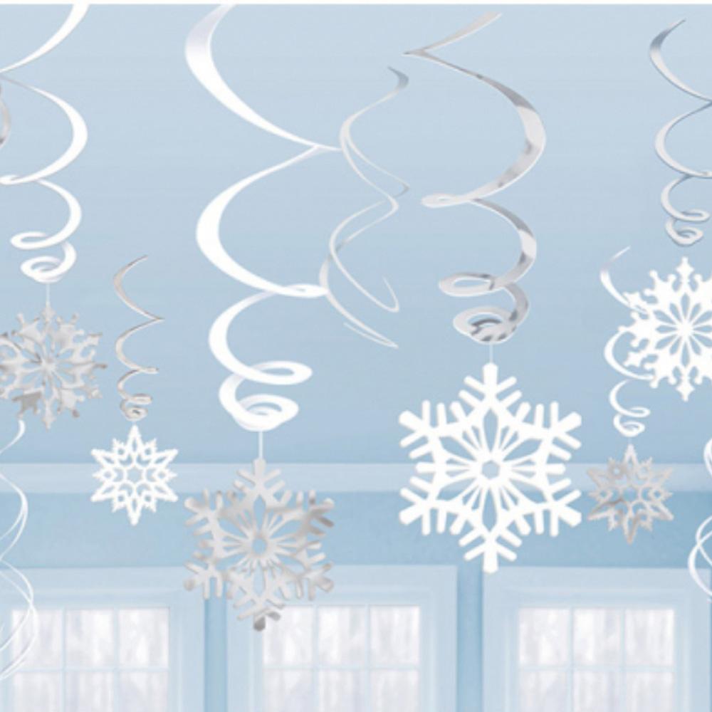 Snowflake Foil Swirl Decorations 12pcs Decorations - Party Centre