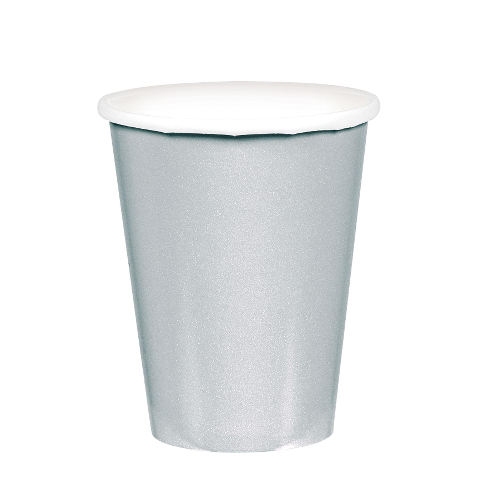 Silver Party Paper Cups 9oz 20pcs Solid Tableware - Party Centre