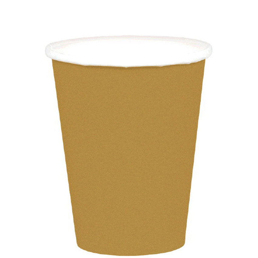 Gold Party Paper Cup 9oz 20pcs Solid Tableware - Party Centre