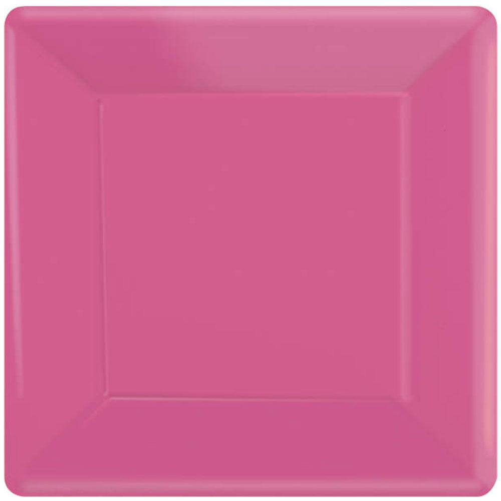 Bright Pink Square Paper Plates 10in, 20pcs Solid Tableware - Party Centre