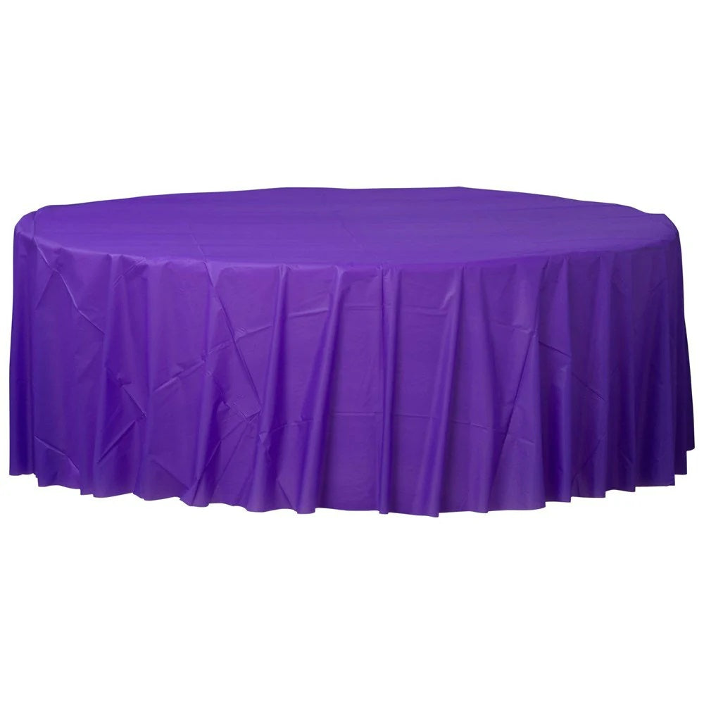 New Purple Round Plastic Table Cover 84in