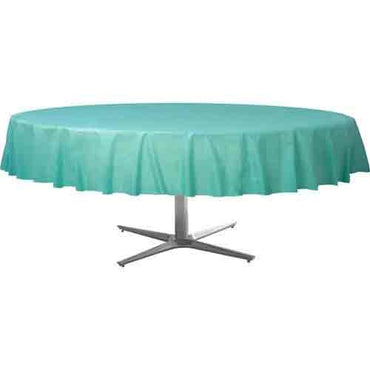 Robin's Egg Blue Round Plastic Tablecover 84in
