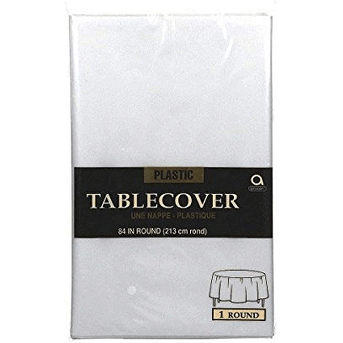 Clear Round Plastic Table Cover 84in