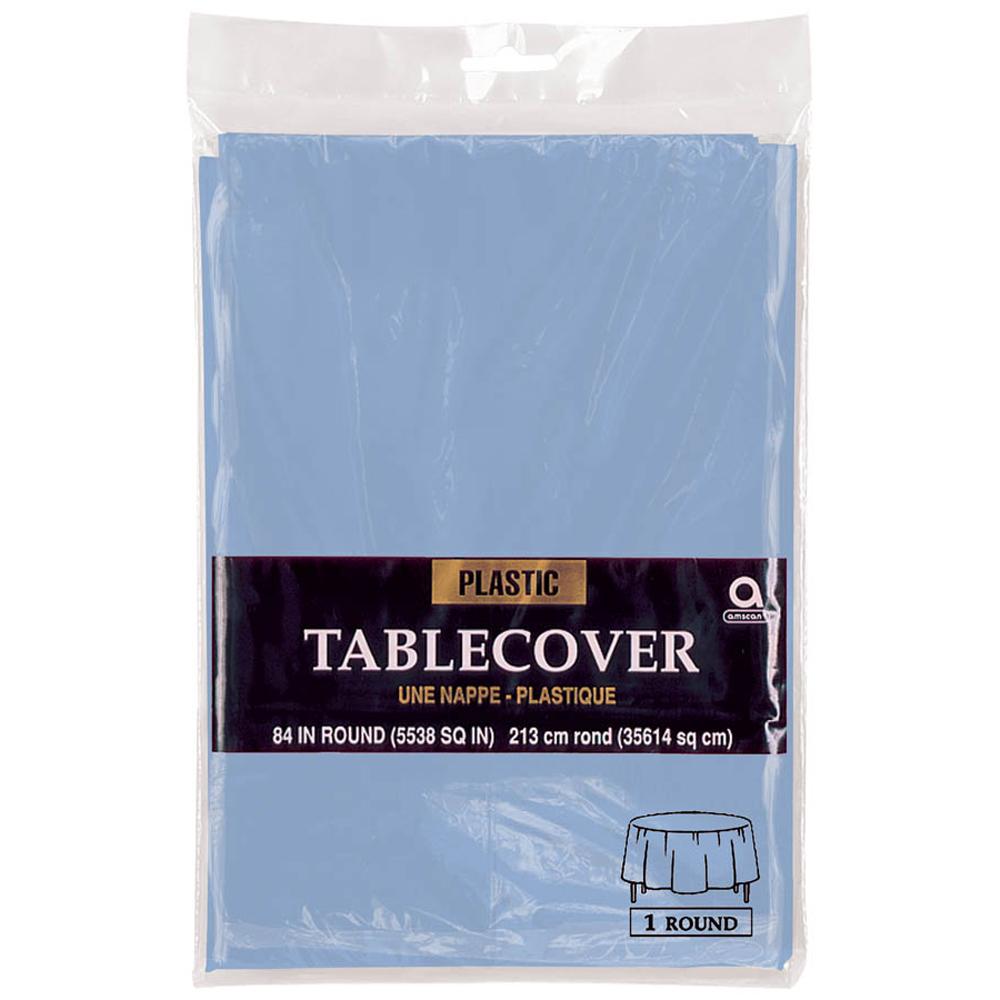 Pastel Blue Round Plastic Tablecover 84in Solid Tableware - Party Centre