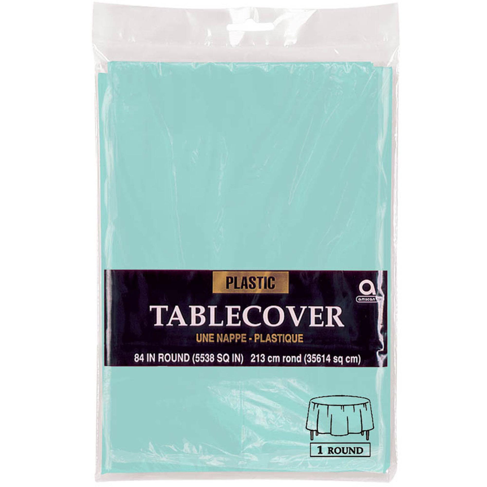 Robin's Egg Blue Round Plastic Table Cover  84in Printed Tableware - Party Centre